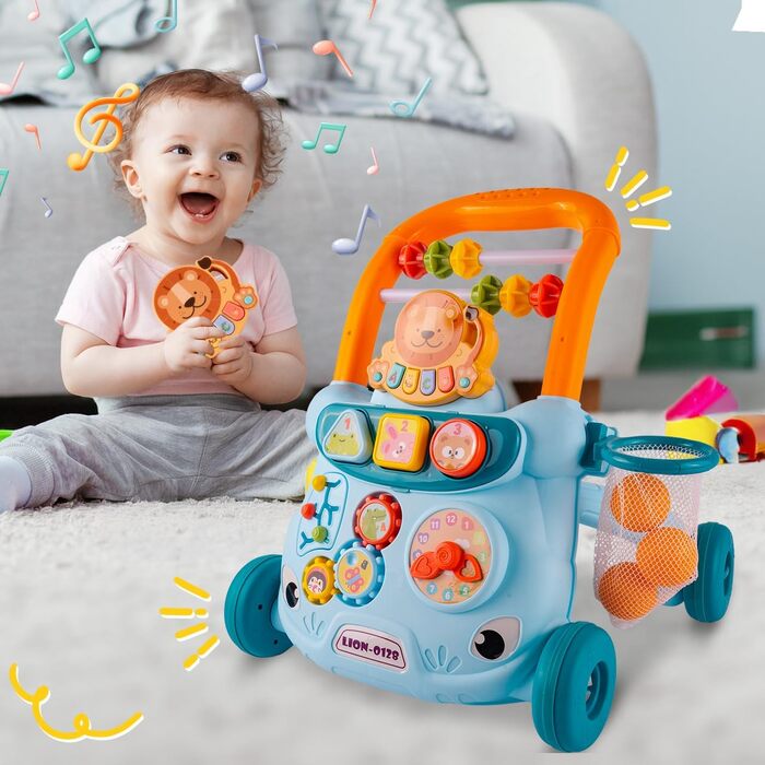 Дитячі ходунки MalPlay, іграшкові ходунки, багатофункціональна іграшка для малюків, іграшкові ходунки для дітей, музичні ходунки для активності