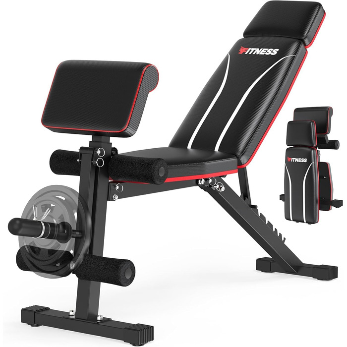 Складана регульована силова лава GIKPAL 360 кг, багатофункціональна тренувальна лава з підйомом ніг, похилою лавою, лавою для жиму лежачи з 7 регульованими положеннями спинки для силових тренувань усього тіла у вашому домашньому спортзалі