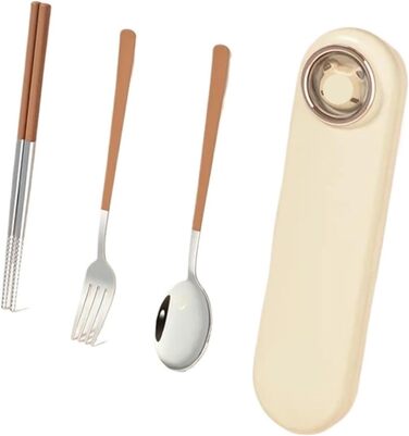 Універсальний портативний набір посуду з нержавіючої сталі 304 для подорожей та пікніків на природі, включаючи столові прибори, ложку, виделку та палички для їжі, з милою коробкою для зберігання (3 предмети)