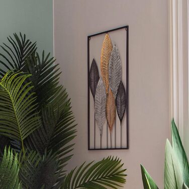 Настінний декор Листя - Метал 37 x 65 см - Різнокольоровий см Чорний