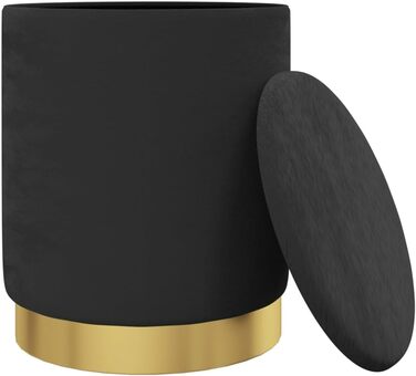 Круглий пуф для зберігання, м&39який пуф, пуф для ніг, круглий табурет, пуф, табурет з місцем для зберігання, вітальня, чорний оксамит, 31 x 37 см