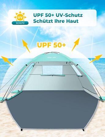 Пляжний намет Glymnis Beach Shelter з 2 дверима на блискавці, захист від ультрафіолету UPF50, вітронепроникний, невеликий розмір у упаковці, пляжний намет для 2-3 осіб