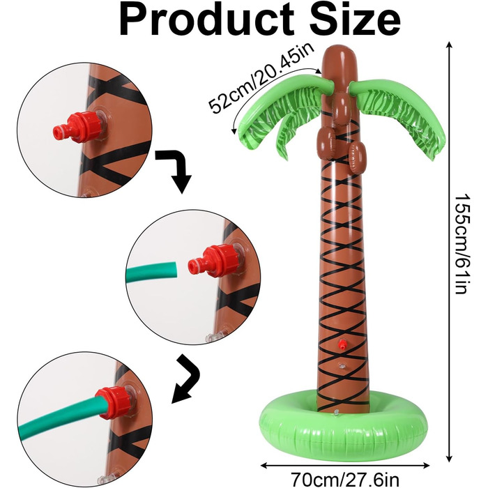 Спринклер для пальмових дерев, надувна іграшка з розпилювачем води на відкритому повітрі прикраса для вечірок для дітей Літній задній двір галявина Гавайський басейн пляж, 155
