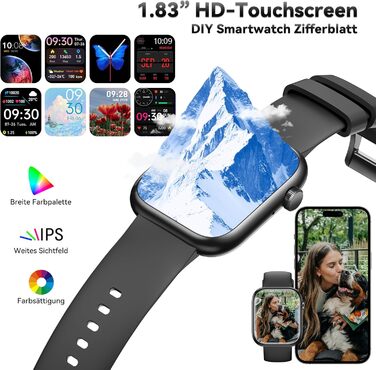 Розумний годинник для чоловіків та жінок, 1,83-дюймовий HD фітнес-трекер з крокоміром/монітором артеріального тиску/монітором серцевого ритму/функцією телефону, трекер сну, 120 спортивних режимів, водонепроникний фітнес- та спортивний годинник IP68 для iP