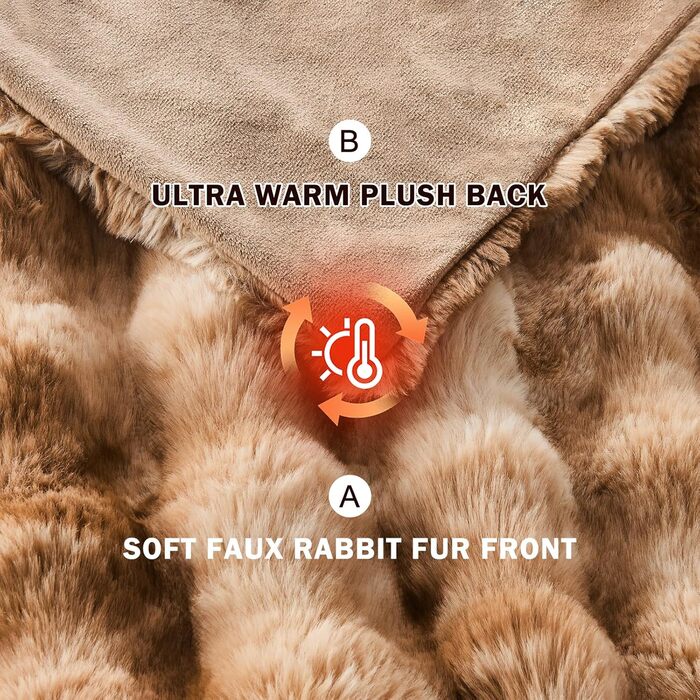 Пухнаста ковдра EMME, пухнаста товста ковдра з кроликом, пухнастий плед для дивана, флісова ковдра, пухнаста ковдра для вітальні, двоспальний диван, сіро-коричневий, 1-тай-дай