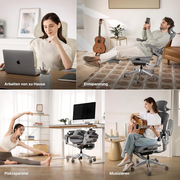 Ергономічне офісне крісло HINOMI H2 Pro з поперековою опорою, регульованим підголівником та підлокітниками, вантажопідйомність 150 кг, дихаюча сітка, обертове крісло для дому та офісу, ергономічне робоче крісло (чорне)