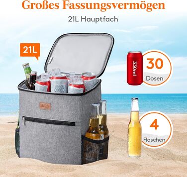 Рюкзак-холодильник Lifewit 21L 30 Can, сумка-холодильник, сумка для пікніка, велика ізольована сумка-холодильник для чоловіків та жінок, для пляжу, пікніка, кемпінгу, барбекю, походів, сірий