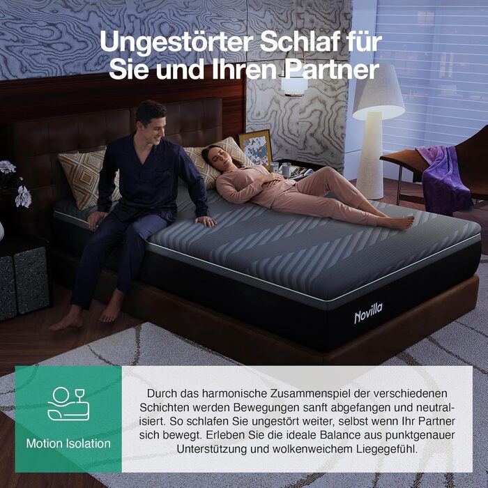 Матрац Novilla Coolmax 140x200 см 7-зонний матрац з холодної піни з гелем та зеленим чаєм, з охолоджувальною тканиною, H3 та H4 середньої жорсткості, висота 30 см, сертифікований Oeko-Tex, дихаючий чохол, який можна прати, 140 x 200 см 30 см