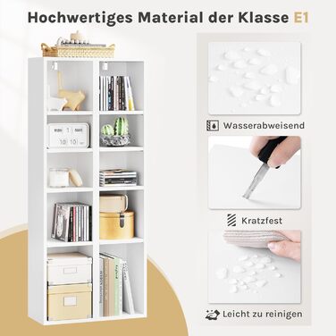 Книжкова полиця WOLTU, полиця з 10 відділеннями, полиця для CD/DVD, біла кубічна полиця, штабелювана полиця, полиця для зберігання, вітальня, білий колір, SK063ws