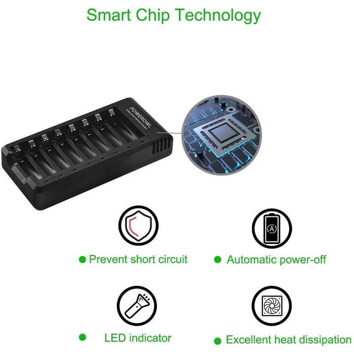 Зарядний пристрій POWEROWL для батарейок типу AA та AAA, включаючи 4 батарейки типу AA 2800 мАг 4 батарейки типу AAA 1000 мАг (8 шт. ) із зарядним пристроєм