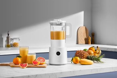 Міксер Xiaomi Smart Blender з функцією нагрівання та додатковим керуванням додатком iOS-Android (режим холоду/тепла, ємність 1,6 літра, 1000 Вт, 9 рівнів швидкості, 8 лопатей, кнопка OLED-дисплея), білий