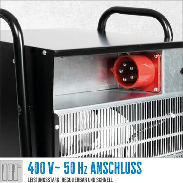 Електричний обігрівач Gde GH 15 EV (400 В, 15 кВт, 3 рівні нагріву 5 / 10 / 15 кВт, продуктивність вентилятора 1292 м/год, споживання струму 22 А, термостат з плавним регулюванням, захист від перегріву та ручки для перенесення) Одинарний