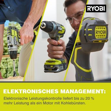 В ONE Акумуляторний ударний дриль-шуруповерт R18PDBL-0 (крутний момент 60 Нм, 10 регулювань, патрон 13 мм, макс. діаметр свердлінн