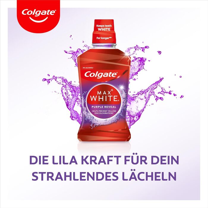 Ополіскувач для порожнини рота Colgate Max White Purple Reveal 4x500 мл - наша фіолетова сила для білих зубів, без спирту