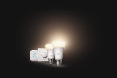 Стартовий набір Philips Hue White E27 із 2 частин, включаючи розумну кнопку та міст відтінку, 2x1055 лм і білий і полковник Lightstrip Plus 2 м база, 1600 лм, 16 мільйонів кольорів у комплекті зі світловою смугою