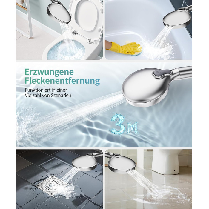 Душова лійка SR SUN RISE з фільтром, шланг та картриджі для фільтрації, 9 режимів розпилення з 4-ступеневим фільтром води, високий тиск для жорсткої води, видаляє залишковий хлор, важкі метали та бактерії, хромоване покриття з іонами срібла