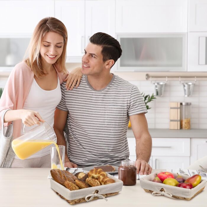 Хлібний кошик Relaxdays, набір з 3 шт. , різних розмірів, тканий, з тканинною вставкою різних розмірів, плетені, з тканинною встав