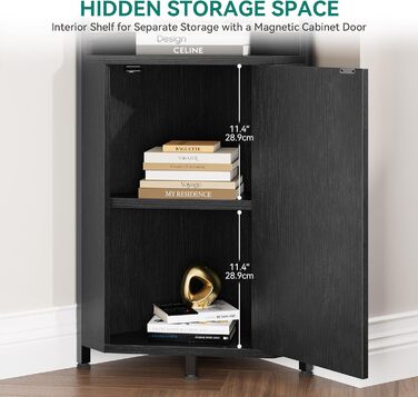 Кутова полиця YITAHOME з 4 полицями, промислова книжкова шафа з шафою, окремостояча дерев&39яна книжкова шафа, полиці для зберігання речей для вітальні, домашнього офісу, коридору, чорна стояча полиця