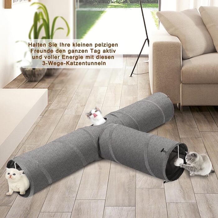 Котячий тунель Ownpets, 3-сторонній котячий тунель з ігровим м&39ячем, іграшка для котів, складний розширюваний ігровий тунель, ігровий тунель для котів, цуценят, кроликів та мангустів, діаметр 25 см