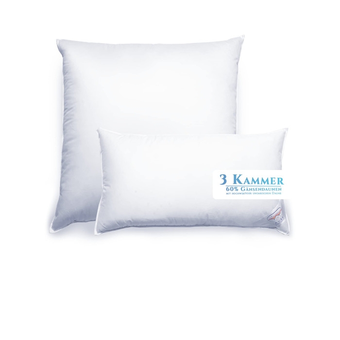 Розкішна 3-камерна подушка Aura 80 x 80 см, середня, зовнішній матеріал 90 високоякісний угорський пух I класу, внутрішній матеріал гусяче пір&39я, Oeko-Tex 100, ексклюзивний чохол зі 100 бавовни. Пухова подушка 80 x 80 середня