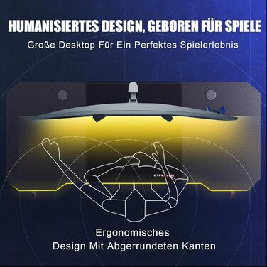 Ігровий стіл GTPLAYER, Ігровий стіл 120 x 60 см, ПК, ігровий стіл з вуглецевим волокном, міцний комп&39ютерний стіл з гачком для навушників