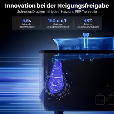 Принтер, 7-дюймовий монохромний РК-дисплей 9K, висока швидкість друку 150 мм/год, нахил, камера зі штучним інтелектом, автоматичне