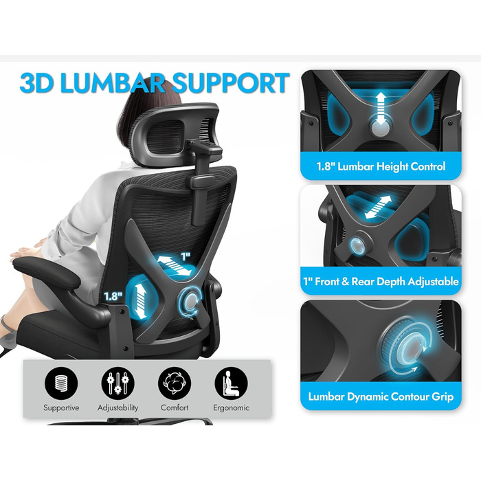 Ергономічне офісне крісло TRALT, до 150 кг, сітка, чорний