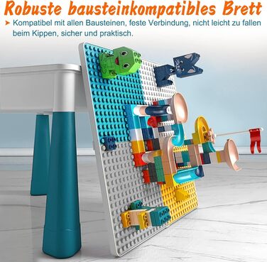 Дитячий стіл зі стільцями, комплект дитячого столу та стільців 6-в-1, багатофункціональний ігровий стіл з будівельних блоків з місцем для зберігання, двостороння стільниця, регульована висота, підходить для навчання та вправ на мислення дітей, будівельні 