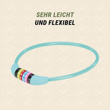 Велосипедний замок Prophete, дитячий кодовий замок з цифрами, 4-значний код, з можливістю самостійного налаштування, розміри 650 мм, діаметр 10 мм, бірюзовий