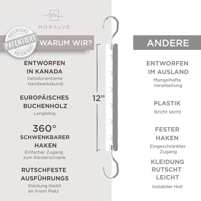 Компактний органайзер для вішалок для одягу MORALVE 4 шт. 6-ярусний органайзер з європейського бука з поворотним гачком на 360 (вішалки не входять до комплекту), білий, 4 шт.
