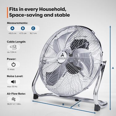 Підлоговий вентилятор TRESKO AERSON 40 см вітряк з 3 рівнями потужності вентилятор на п'єдесталі висока швидкість потоку повітря м