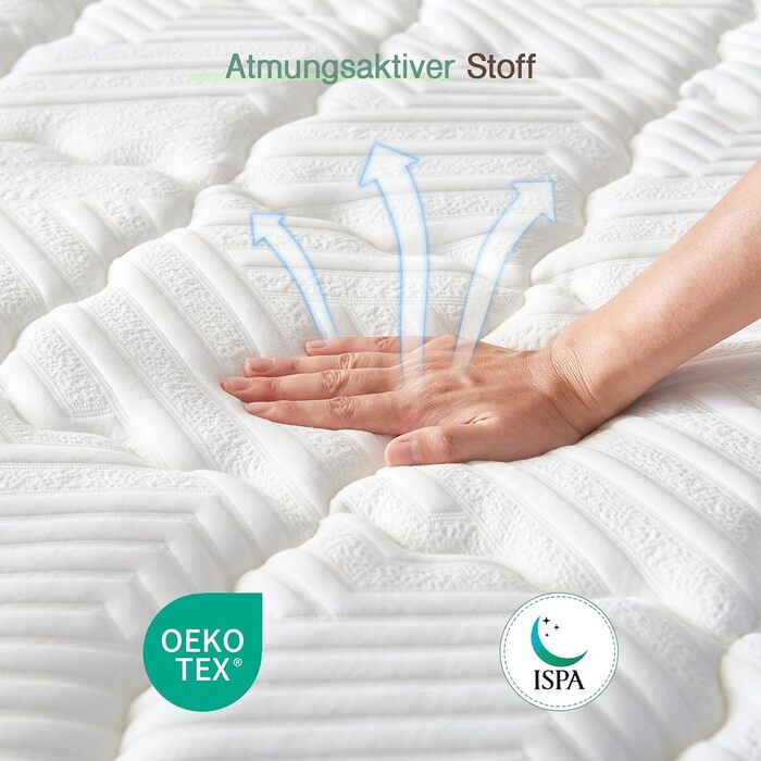 Матрац SZsuilong 180x200 H3 Висота 25 см 7-зонний пружинний матрац із сертифікованим Oeko-Tex ортопедичним пружинним блоком кишенькової конструкції з піною H3/середньої жорсткості 180x200x25 см