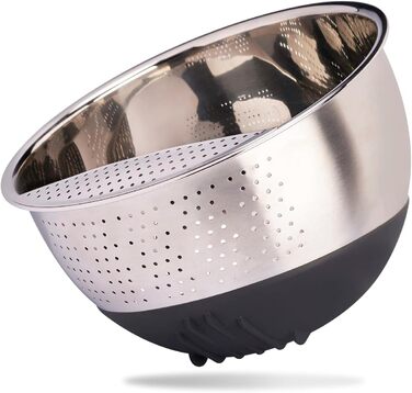 Миска для рису REISHUNGER з нержавіючої сталі (чорна) - Друшляк для миття рису та овочів - З нековзною силіконовою ніжкою