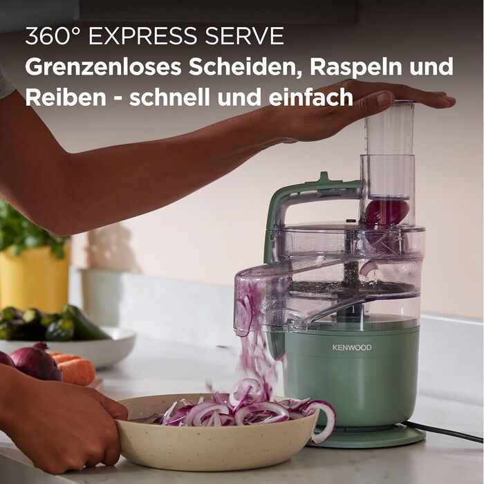 Компактний кухонний комбайн Kenwood MultiPro Compact з функцією Express Serve, ножами з нержавіючої сталі, дисками для нарізки та тертя, імпульсним режимом, 900 Вт, Зелений (FDP23.140GR)