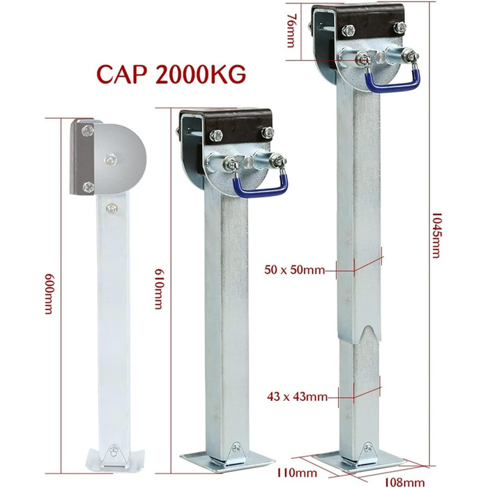 Важкий домкрат для причепа 2 шт. Ніжки стабілізатора падають вниз з пластиною 60 0 мм Паркувальні цинкові домкрати CAP 2000KGS. Кемпінг Rv. Опора для причепа - це деталі для підйому та опускання кожного