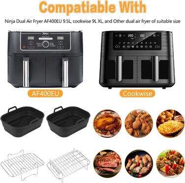 Аксесуари для фритюрниці для ніндзя, аксесуари для фритюрниці для Ninja Foodi AF400EU AF451EU 9.5 л Double Stack XL SL400EU та двозонна фритюрниця з силіконовою формою для фритюрниці, двошаровою решіткою для приготування їжі