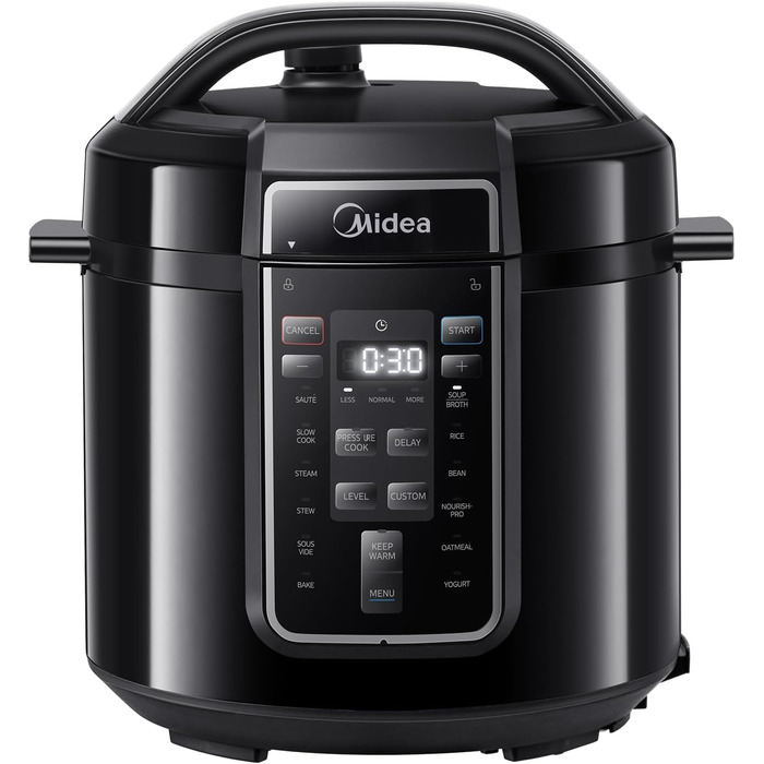 Мультиварка-скороварка Midea 6л, 9-в-1 (14 функцій) рисоварка, йогуртниця, slow cooker, sous vide, пароварка, варилка для макаронів, чаша з нержавіючої сталі, чорна