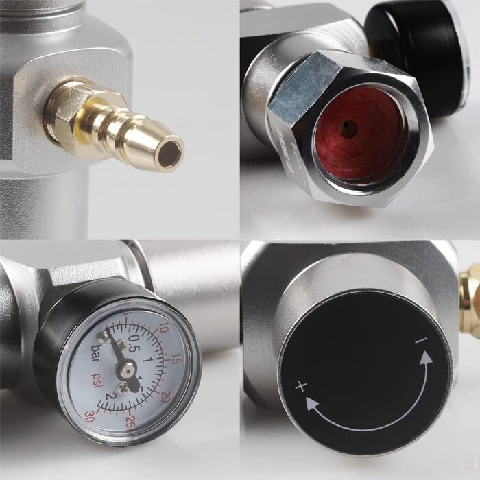 Регулятор тиску Duokon CO2 Редуктор тиску, 2 в 1 Міні-регулятор CO2 газу Газовий манометр з адаптером 3/8 дюйма на TR21.4