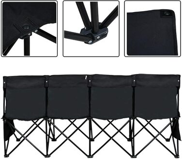 Лавка для кемпінгу Yaheetech, складна лавка, запасна лавка, футбольне сидіння, складна лавка для 4 осіб з сумкою для перенесення, чорна, 184x50x82,5 см