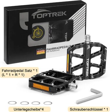 Велосипедні педалі Toptrek з рефлекторами StVZO та 3 герметичними підшипниками, чорний