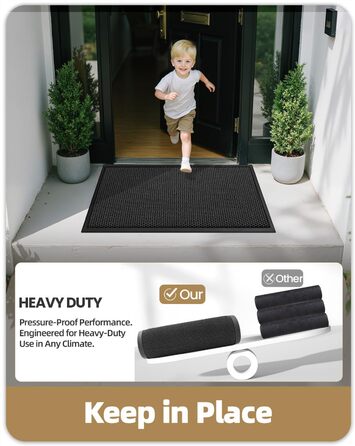 КОЛІР І ГЕОМЕТРІЯ Килимок для вловлювання бруду 43x76 см, Брудовідштовхувальний з низьким профілем, Вуличний килимок для дверей, Килимок для входу, Нековзний, Легко чиститься, Килимки для дверей, Килимки для вхідних дверей, Сірий 43 x 76 см (Прямокутний),