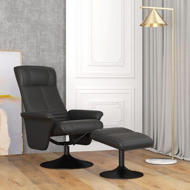 Крісло-реклайнер HOMCOM з підніжкою, поворотне на 360 крісло для телевізора з функцією відкидання, м&39яке крісло для телевізора з мікрофібровим ефектом для вітальні, чорний, чорна тканина з мікрофібри (100 поліестер)