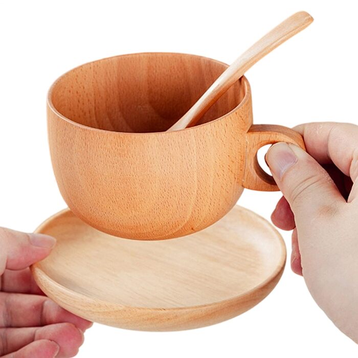 Дерев&39яні чайні чашки - 290 мл - Ручна робота дерев&39яна чашка з ложкою - Набір чайних чашок для гольфу, зими, подвір&39я, вулиці, саду, парку, будинку, пікніка, кемпінгу, вечірки, віскі