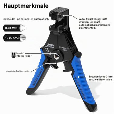 Стрипер для кабелів Klein Tools 11063W Автоматичний знімач ізоляції для одножильних та багатожильних кабелів 0,58,0 мм Професійний інструмент для електриків