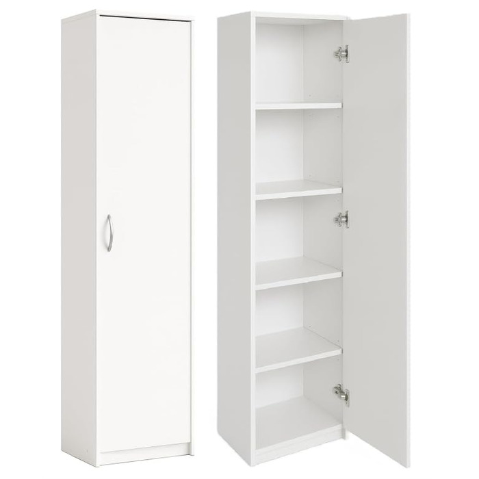 Шафа з 5 полицями - Шафа шириною 40 см, висотою 185 см, глибиною 35 см - Спальня, дитяча кімната, білизняна шафа, ванна кімната - 1 дверцята, білий