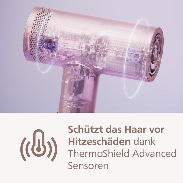 Фен Philips Series 8000 з технологією ThermoShield Advanced та безщітковим DC-двигуном для швидкого сушіння та догляду за шкірою голови, 1400 Вт, колір Rose Champagne, з насадкою-концентратором та дифузором, модель BHD837/10