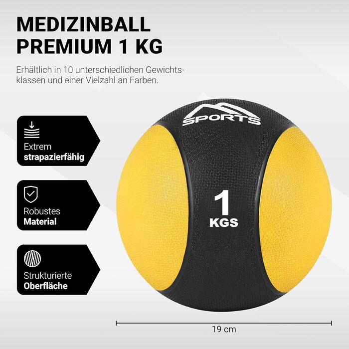 Медичний м&39яч MSPORTS 1-10 кг - професійна студійна якість, включаючи плакат з вправами, гімнастичні м&39ячі 1 кг - жовтий