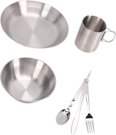 Набір посуду для кемпінгу Drfeify з нержавіючої сталі, портативний, дворівневий, комбінація посуду для пікніків, пляжних вечірок, міцний набір столових приборів для мандрівників, нержавіюча сталь 304, розмір 546 г