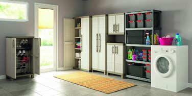 Висока пластикова шафа Keter Excellence, ШхГхВ 65x45x182 см, бежевий/сіро-коричневий, вкл. 4 полиці з регульованою висотою