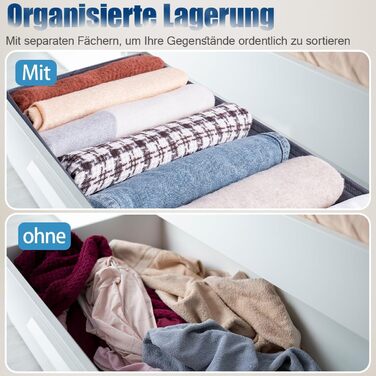 Комплект із 4 ящиків-органайзерів Niviy для гардеробу, складні коробки для зберігання одягу, штанів, спідньої білизни, штабелюваний органайзер для гардеробу, система коробок для зберігання з 7 відділеннями (Д44*Ш30*В20 см, сірий - комплект із 4 предметів 